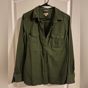 Olive Green, light-weight denim shacket. Size XL